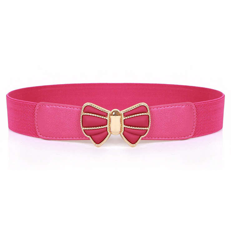 Women's Fashion Elastic Metal Bowknot Buckle Wide Waist Belt Casual Cinch Belt N15369