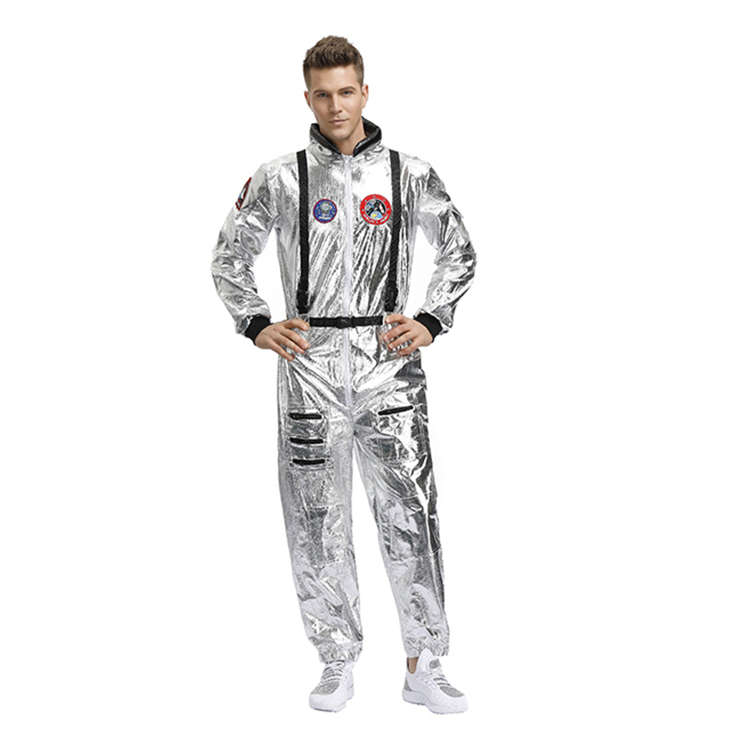 Fashion Men Silver Metallic One-piece Space Suit Adult Cosplay Costume N19620