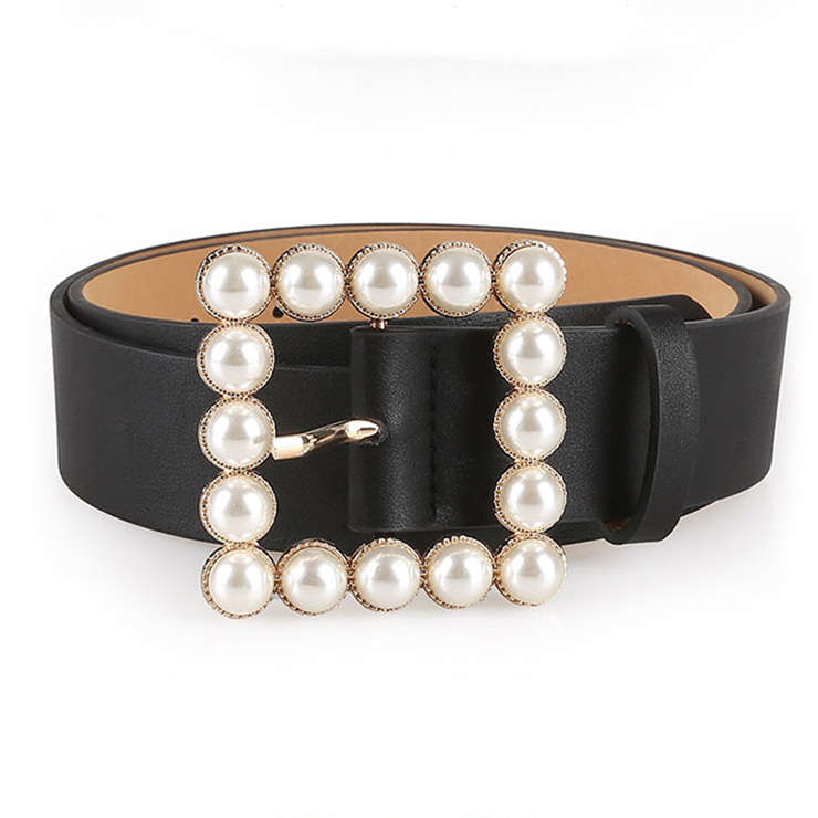 Fashion PU Leather Pearl Square Buckle Cincher Waist Belt N18772