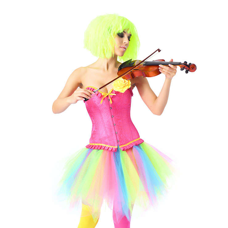 Fashion Pink Organdy Ruffle Busk Closure Corset High-waisted Tulle Skirt Candy Sets N20248