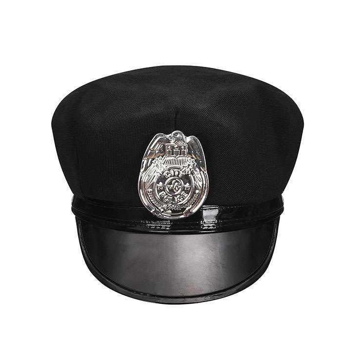 Fashion Black Police Cap With Silver Plastic Badge Adult Roleplay Hats Costume Accessories J20909