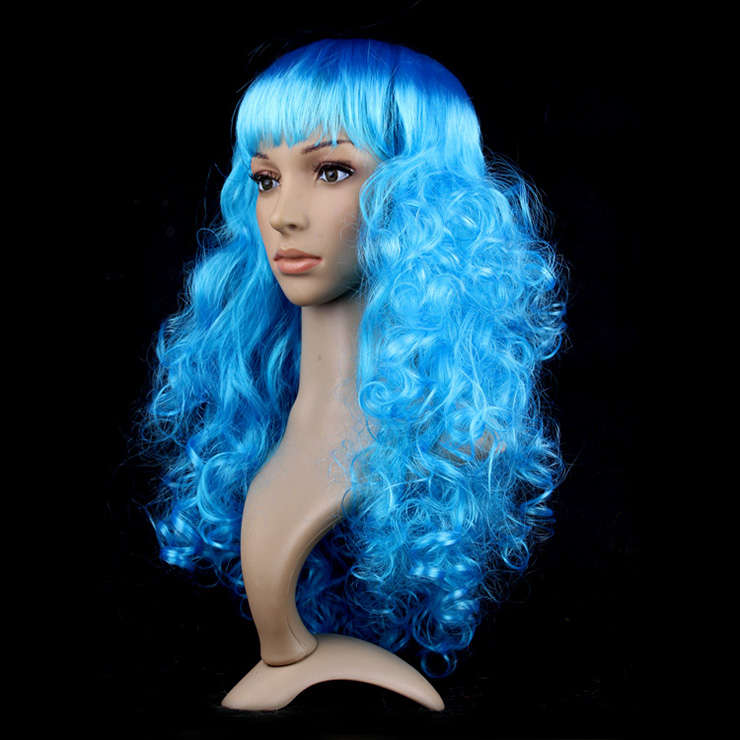 Women's Fashion Sky-blue Masquerade Long Wig Sexy Party Small Wave Wig MS16091