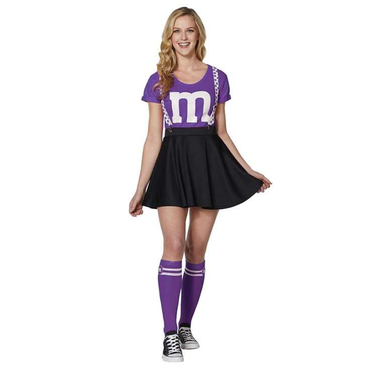Fashion Spirit Halloween Adult Purple M&M's Kit With Suspenders Skirt Cosplay Costume N20983