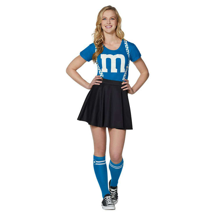 Fashion Spirit Halloween Adult Blue M&M's Kit With Suspenders Skirt Cosplay Costume N20987