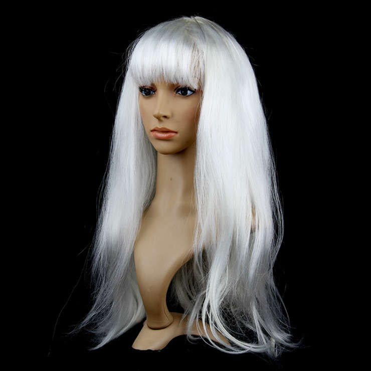 Women's Fashion White Straight Bangs Cosplay Wig Long Straight Hair Wig MS16109