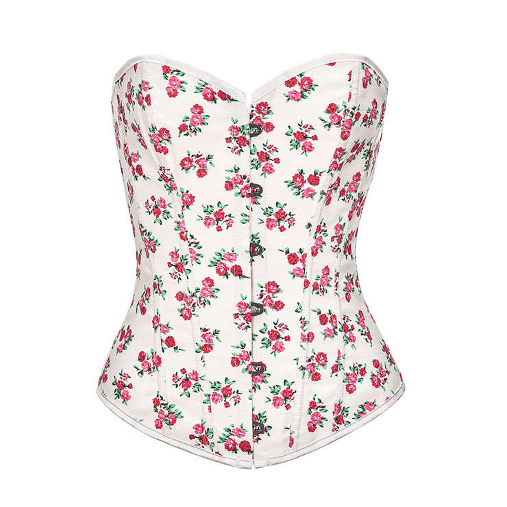 Fashion Floral Print Busk Closure Plastic Boned Body Shaper Overbust Corset N20915