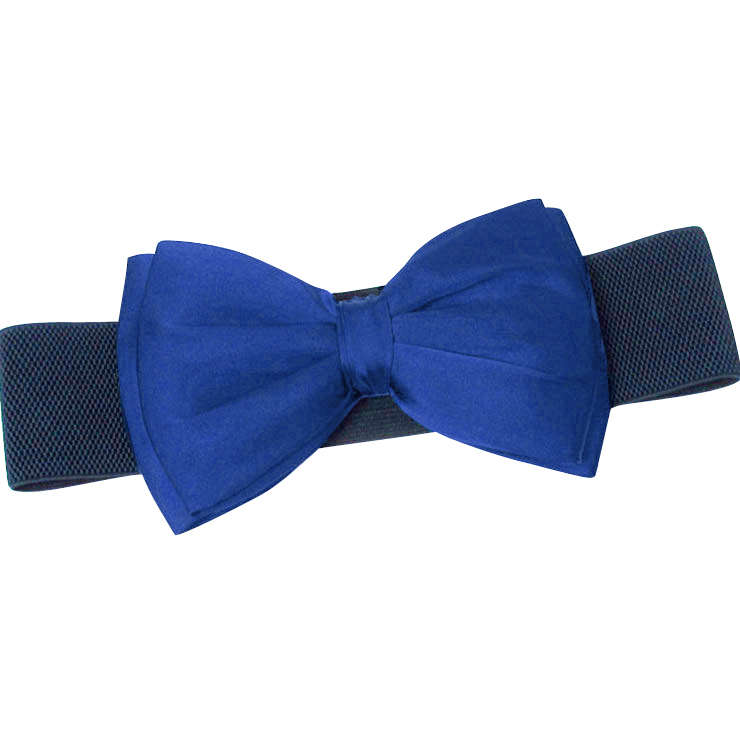 Women Elegant Front Button Closure Elastic Big Bow Wide Waist Belt N14808