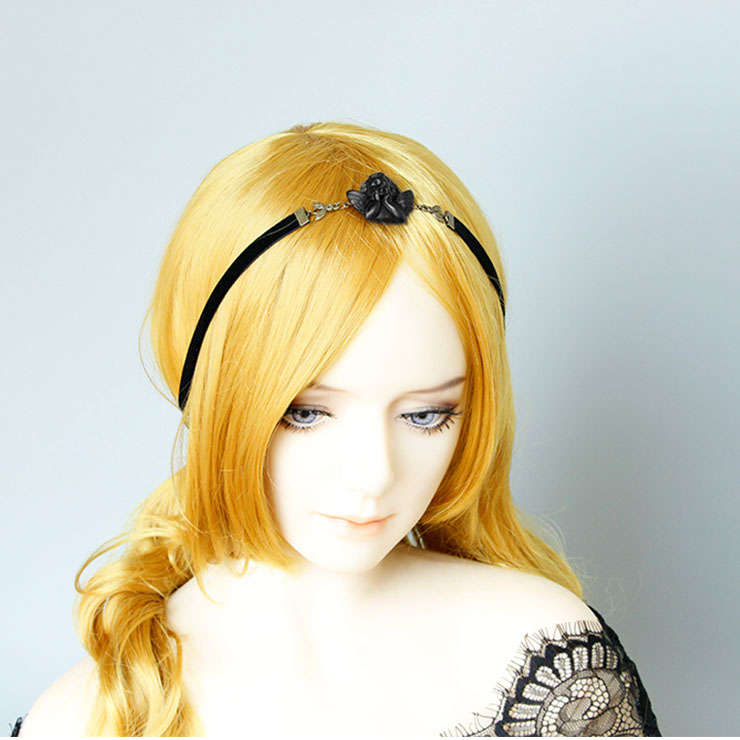 Gothic Black Evil Little Angel and Cloth Belt Tiara Hair Band Halloween Accessory J19687