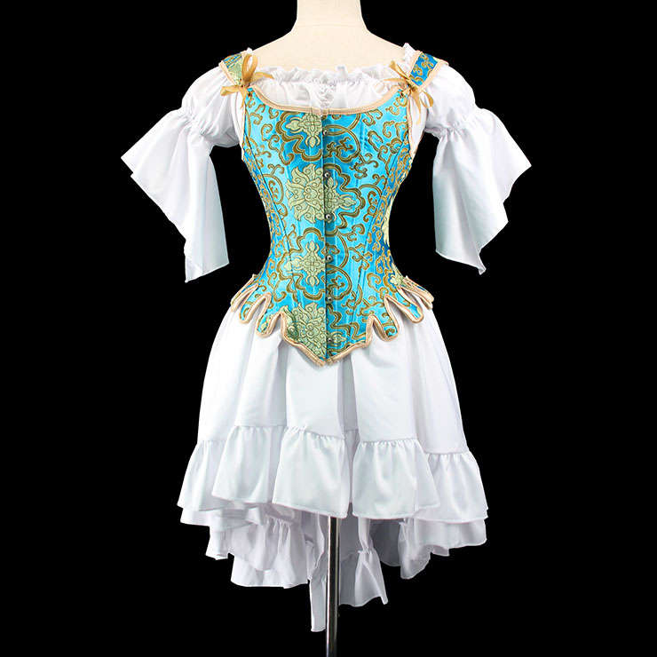 Gothic Brocade 14 Steel Bones Wavy Hem Overbust Corset with Off-shoulder High-low Dress N21909