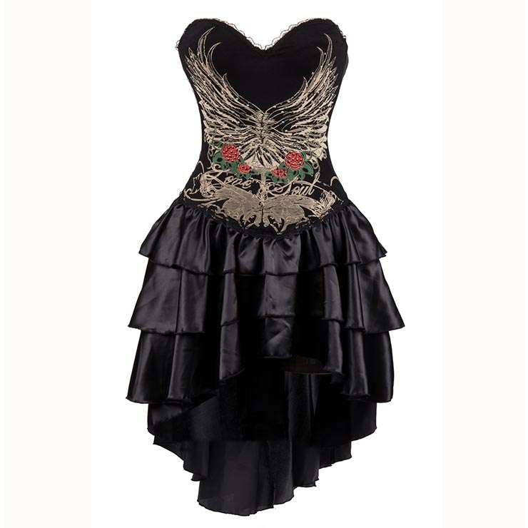 Women's Gothic Burlesque Printed Corset Dress Halloween Costume N15302