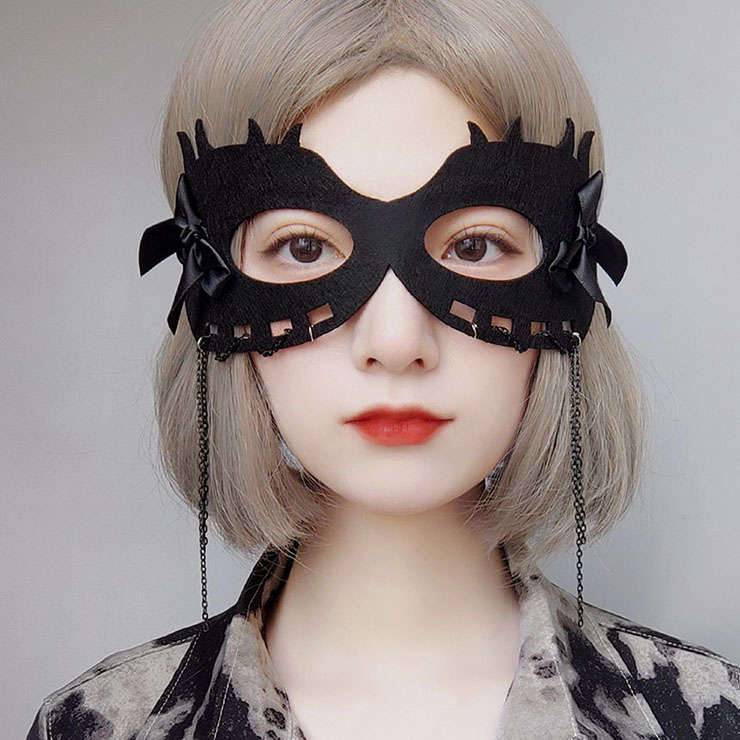 Gothic Bowknot and Chain Pendant Adult Masquerade Party Halloween Cosplay Eye Mask MS21433