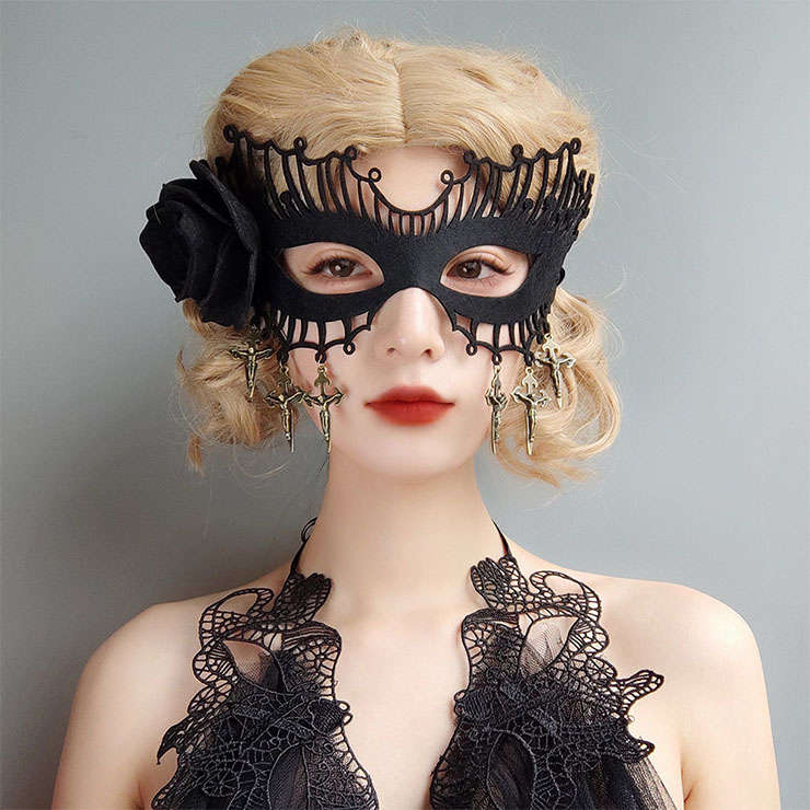 Sexy Black Rose Evil Queen Masquerade Ghost Bride Adult Halloween Cosplay Eye Mask MS21798