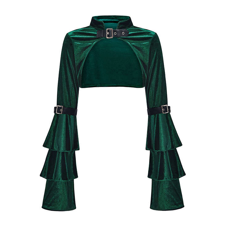 Medieval Victorian Gothic Dark-green Velvet Stand Collar Long Layered Sleeve Shrug Bolero N20168