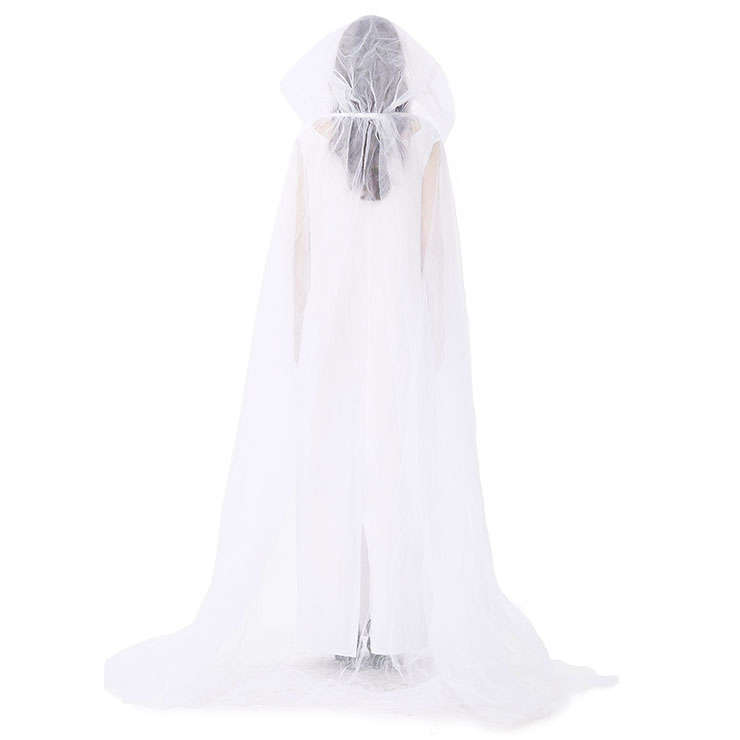 Vintage White Ghost Bride Long Wedding Dress and Mesh Long Cloak Adult Halloween Costume N19444