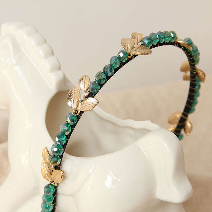 Green Gem Gold Leaves Decor Hairhoop J12832