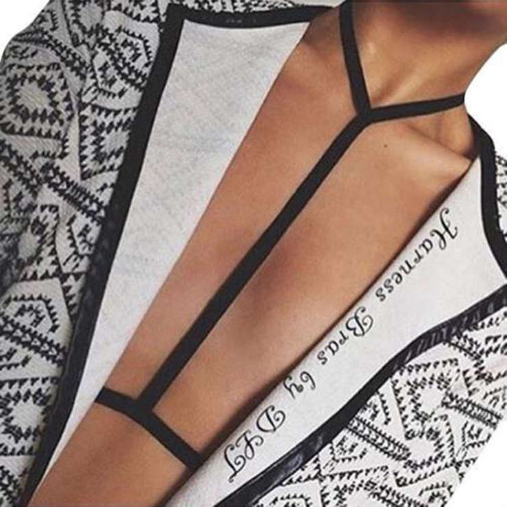 Sexy Plain Black Halter Cupless Bandage Bra Top N17594
