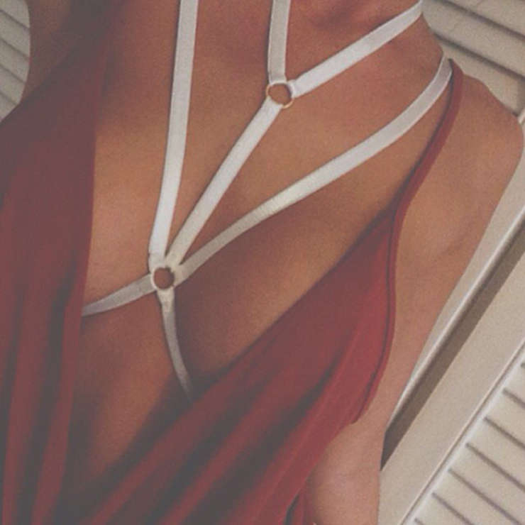 Sexy White Halter Strappy Elastic Bandage Bra Top Temptation Lingerie N17592