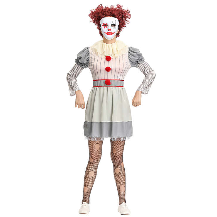 Women's Harlequin Scary Clown Puff Dress Halloween Costume N19128