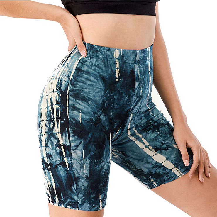 Women's Fashion Tie-dye Blue High Waist Nude Yoga Pants Sport Fitness Tight Shorts PT20507
