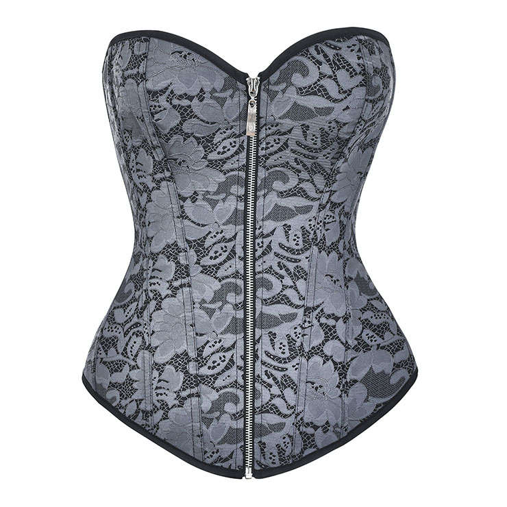 Steampunk Jacquard Plastic Boned Waist Cincher Zipper Closure Body Shaper Overbust Corset N21494