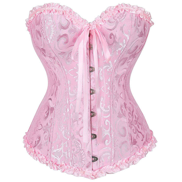 Sexy Vintage Brocade 12 Plastic Boned Ruffle Waist Cincher Body Shaper Overbust Corset N21643