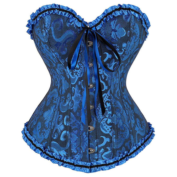 Gothic Sexy Jacquard 12 Plastic Boned Ruffle Waist Cincher Body Shaper Overbust Corset N21644