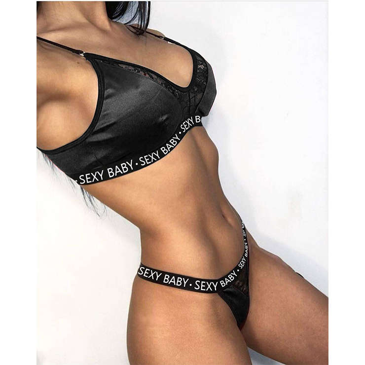 Sexy Black Low Cut Three-Point Floral Lace Edge Lingerie Set N19253