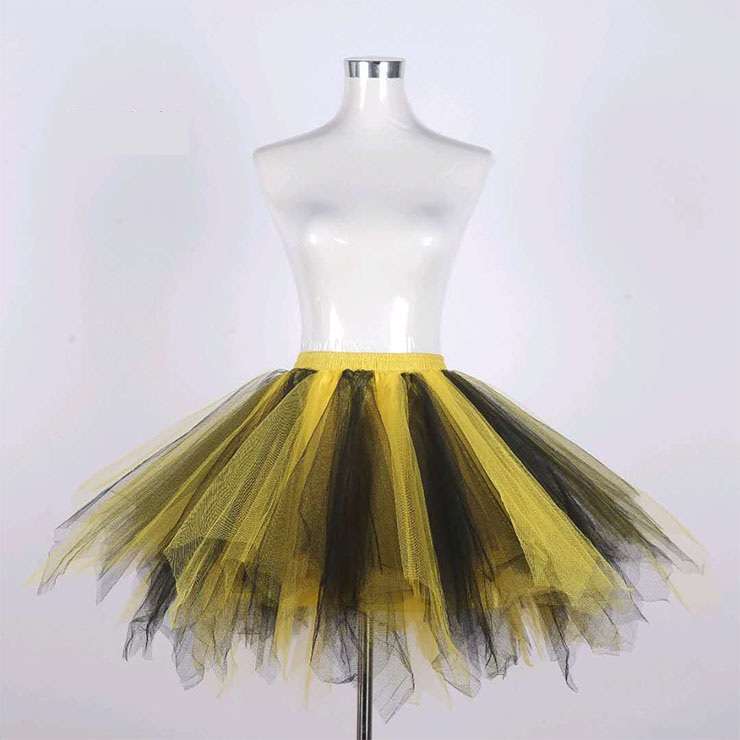 Lovely Black And Gold Double Layered Gauze Outer Elastic Band High-waisted Tulle Tutu Skirt HG20205