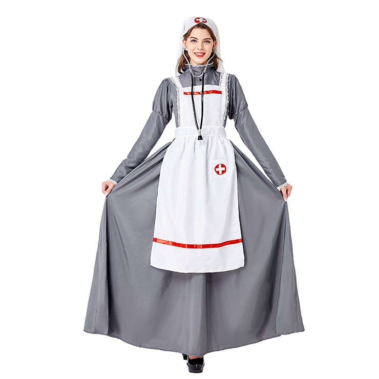3pcs Medieval Medical Staff Long Dress Nurse Outfit Adult Cosplay Party Costume N20737