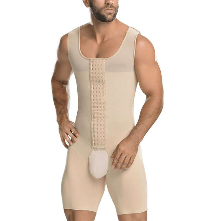 Men's Apricot Eye & Hook Closure Shapewear Body Shaper Bodysuit for Sport N18881