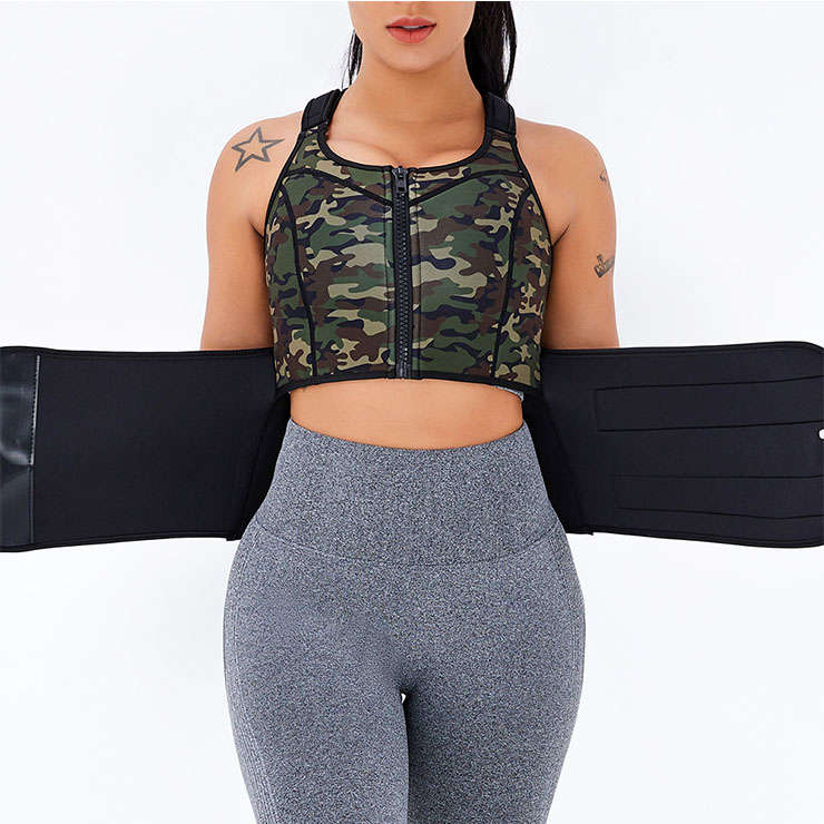 Sexy Camouflage-green Neoprene Sport Waist Training Zipper Vest Corset With Waistband N20886
