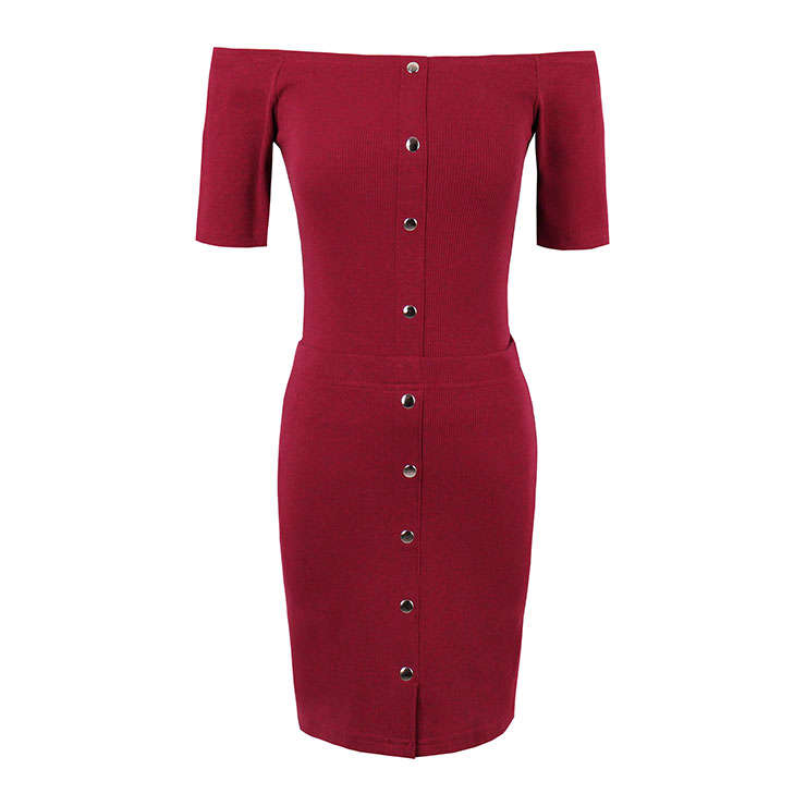 Charming Women's Off Shoulder Short Sleeves Top with Close-fitting Skirt Set N14178