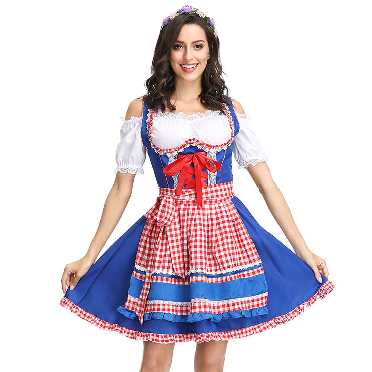 3ps Sexy Off-shoulder Bavarian Beer Girl Cosplay Mini Dress Adult Oktoberfest Costume N19154