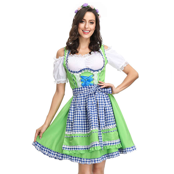 3ps Sexy Off-shoulder Bavarian Beer Girl Cosplay Mini Dress Adult Oktoberfest Costume N19155