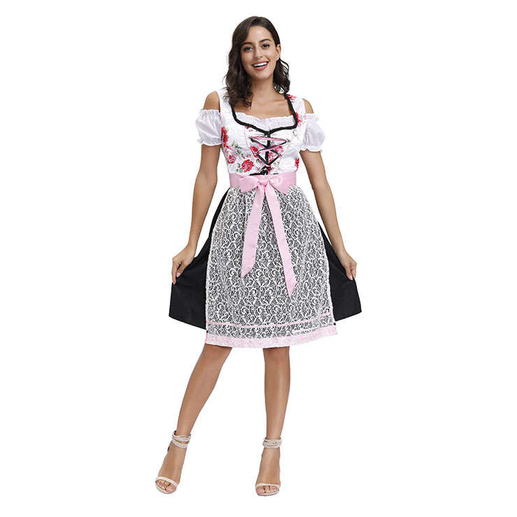 Sexy Off-shoulder Bavarian Beer Girl Role Play Floral Print Dress Adult Oktoberfest Costume N20494