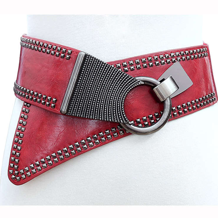 Retro Punk Metal Interlock Buckle Womens Elastic Wide Waist Belt Cinch N14837