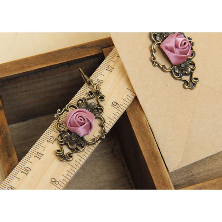 Retro Pink Rose Bronze Floral Earrings J18416