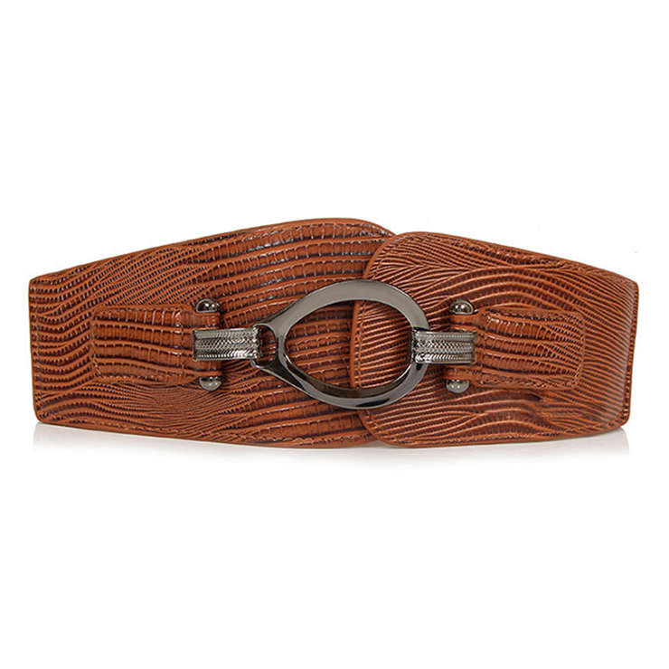 Women's Retro Punk Metal Interlock Buckle Elastic Wide Waist Belt N15379