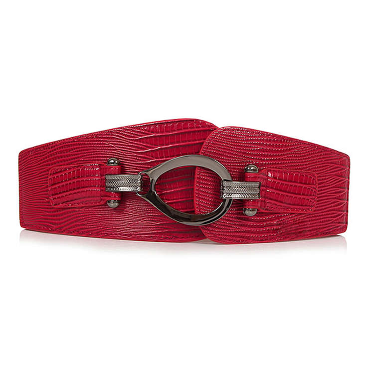 Women's Retro Punk Metal Interlock Buckle Elastic Wide Waist Belt N15380