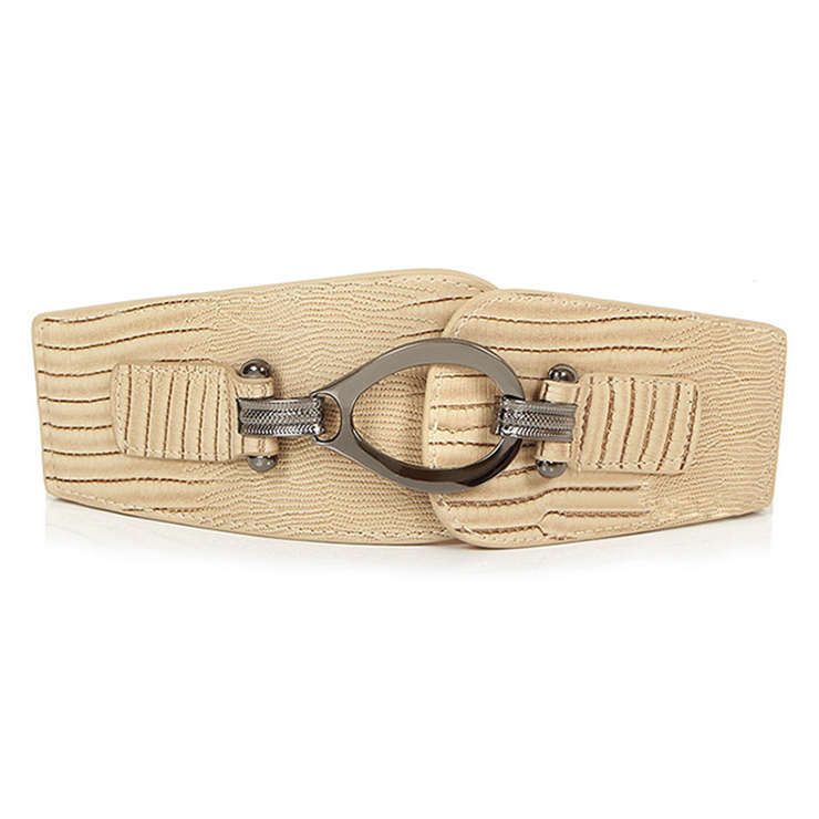 Women's Retro Punk Metal Interlock Buckle Elastic Wide Waist Belt N15382