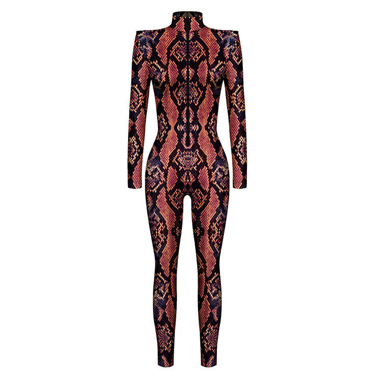 Red Robot 3D Printed Unitard Humanoid High Neck Bodysuit Halloween Cosplay Costume N22332