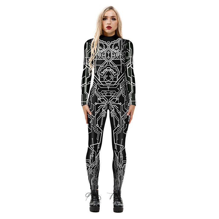 New Product Robot 3D Printed High Neck Long Bodycon Jumpsuit Halloween Costume N21252