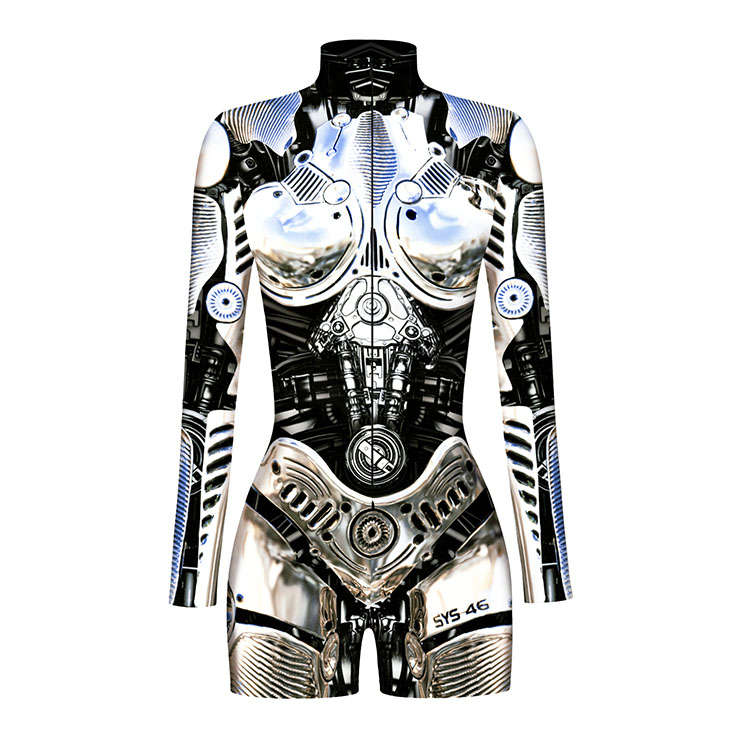 Robot 3D Printed High Neck Long Bodycon Jumpsuit Halloween Costume N22343