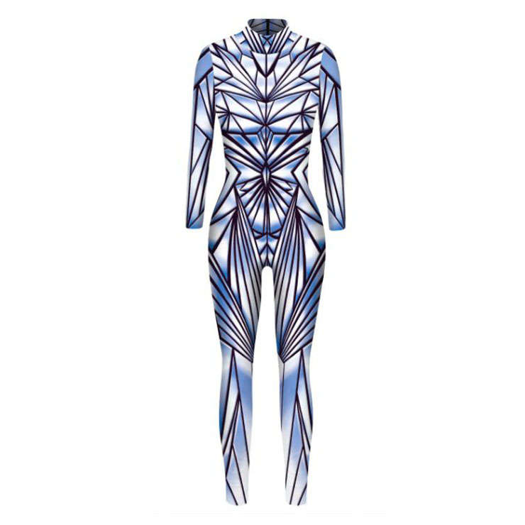 Futuristic Robot 3D Printed Unitard Humanoid High Neck Bodysuit Halloween Cosplay Costume N21401