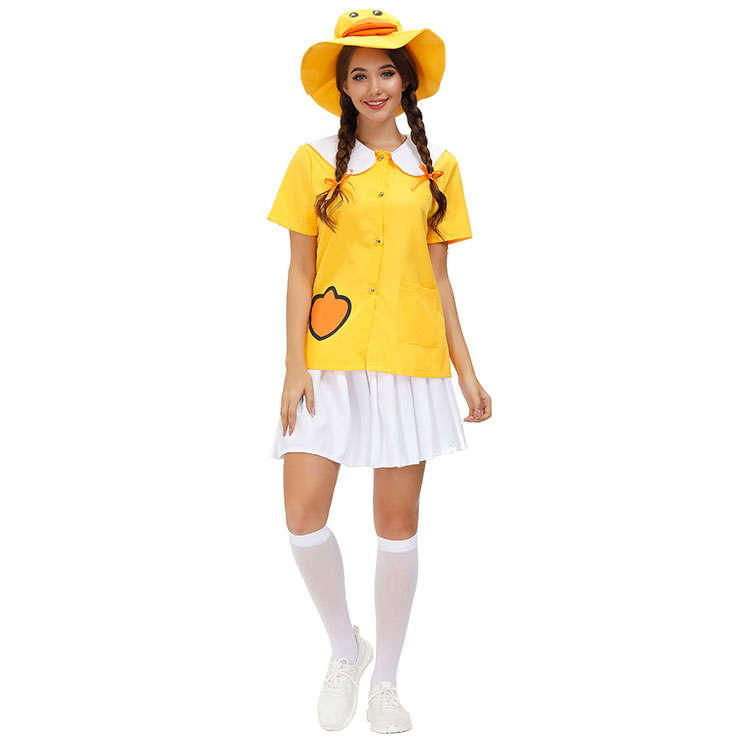 5Pcs Women's Cute Little Yellow Duck Short Sleeve Tops Skirt Suit Adult Cosplay Costume N20802