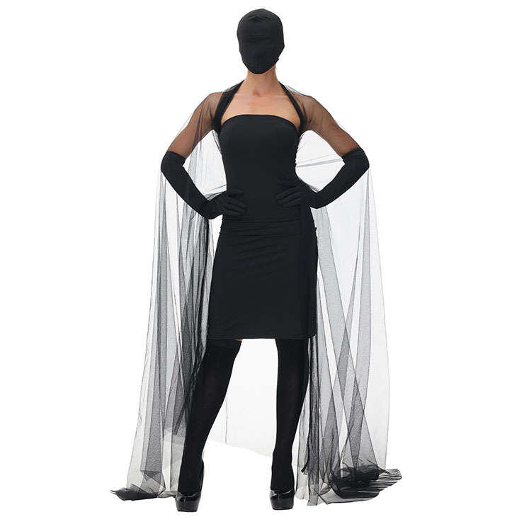 5pcs Sexy All Black Tube Dress with Cape Mystery Gala Guest Fancy Ball Cosplay Costume N22033