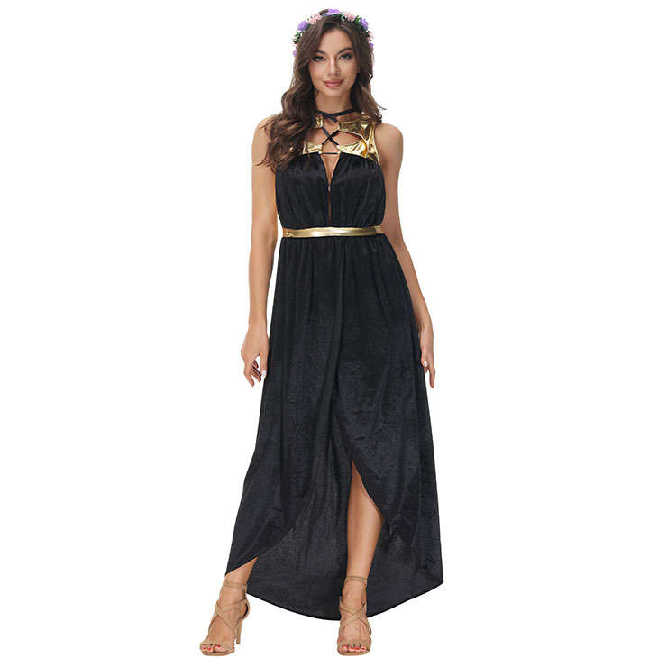 Sexy Goddess Black Gown Greek Mythology Noble Long Dress Adult Halloween Cosplay Costume N22032