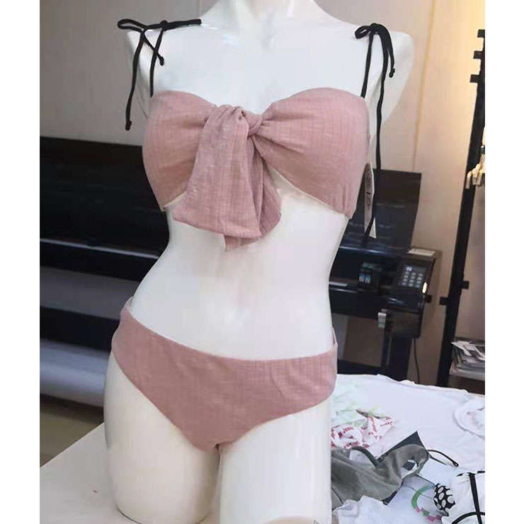 Sexy Pink Halter Type Knot Bra Top Beachwear High Waist Bikini Set BK21121