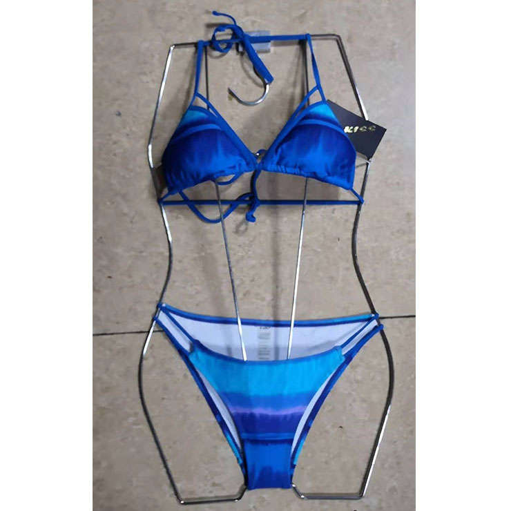 Sexy Blue Halter Lace-up Low Cut Swimwear Three-point Bikini Set BK21123