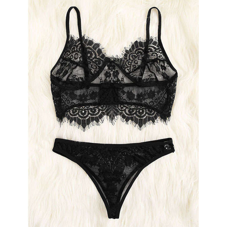 Sexy See-through Thin Lace Spaghetti Straps Bralette and Panties Two-piece Underwear Lingerie N21991